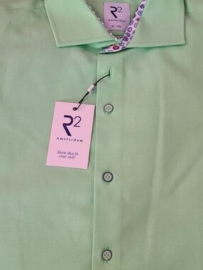 R2 Amsterdam Mint Green Mens Casual Button-Down Shirt